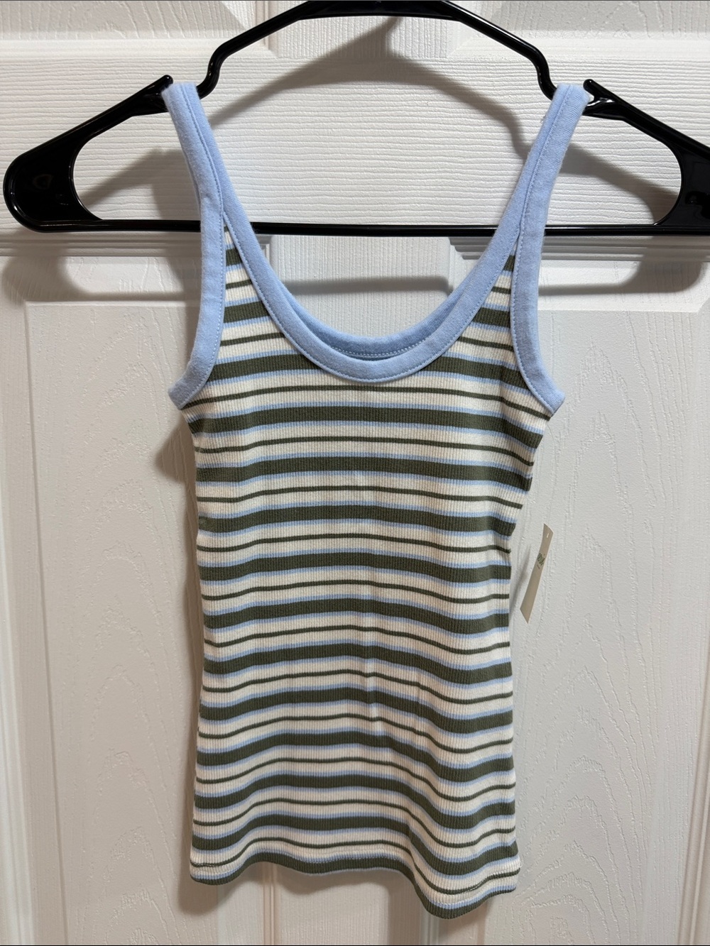 aerie Striped Ribbed Tank Top - Light Blue, Cream & Olive